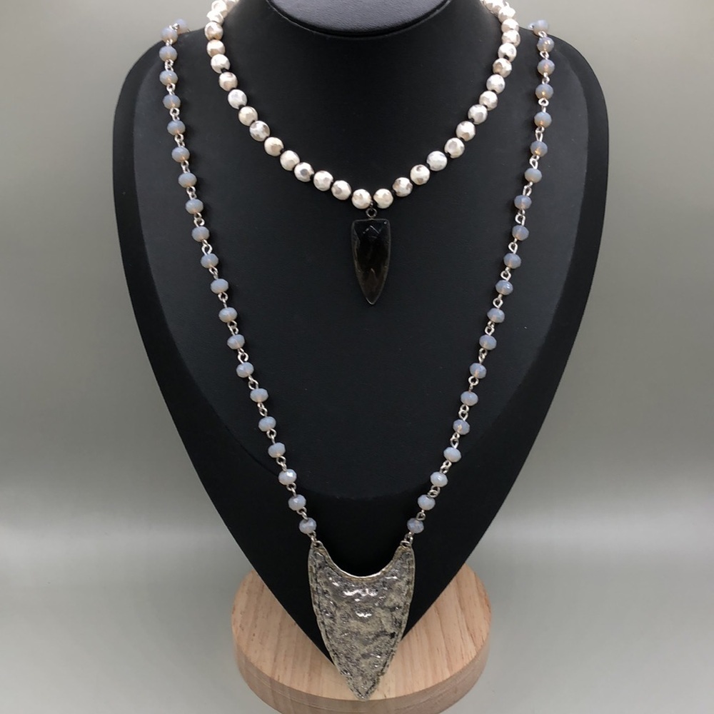 Curated bundle stone and crystal beads layered look arrow necklaces boho